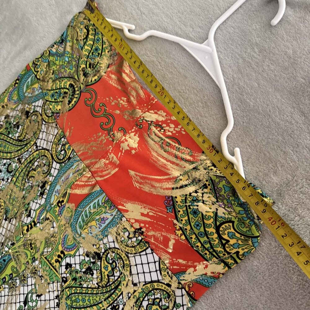 Women’s Flowy Palazzo Pants Sz L Multicolor And Gold Shiny Pull on Metallic - Picture 9 of 12